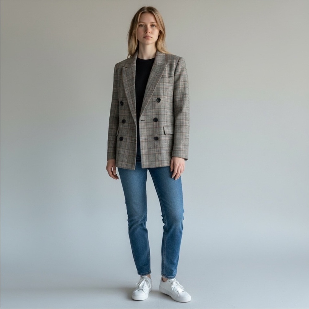 Zara Plaid Double Breasted Blazer Size XS